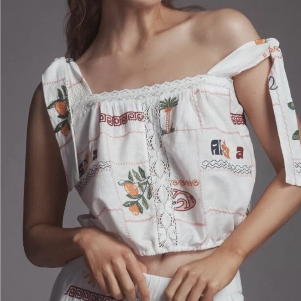 Pilcro Embroidered patchwork Crop Top - image 1